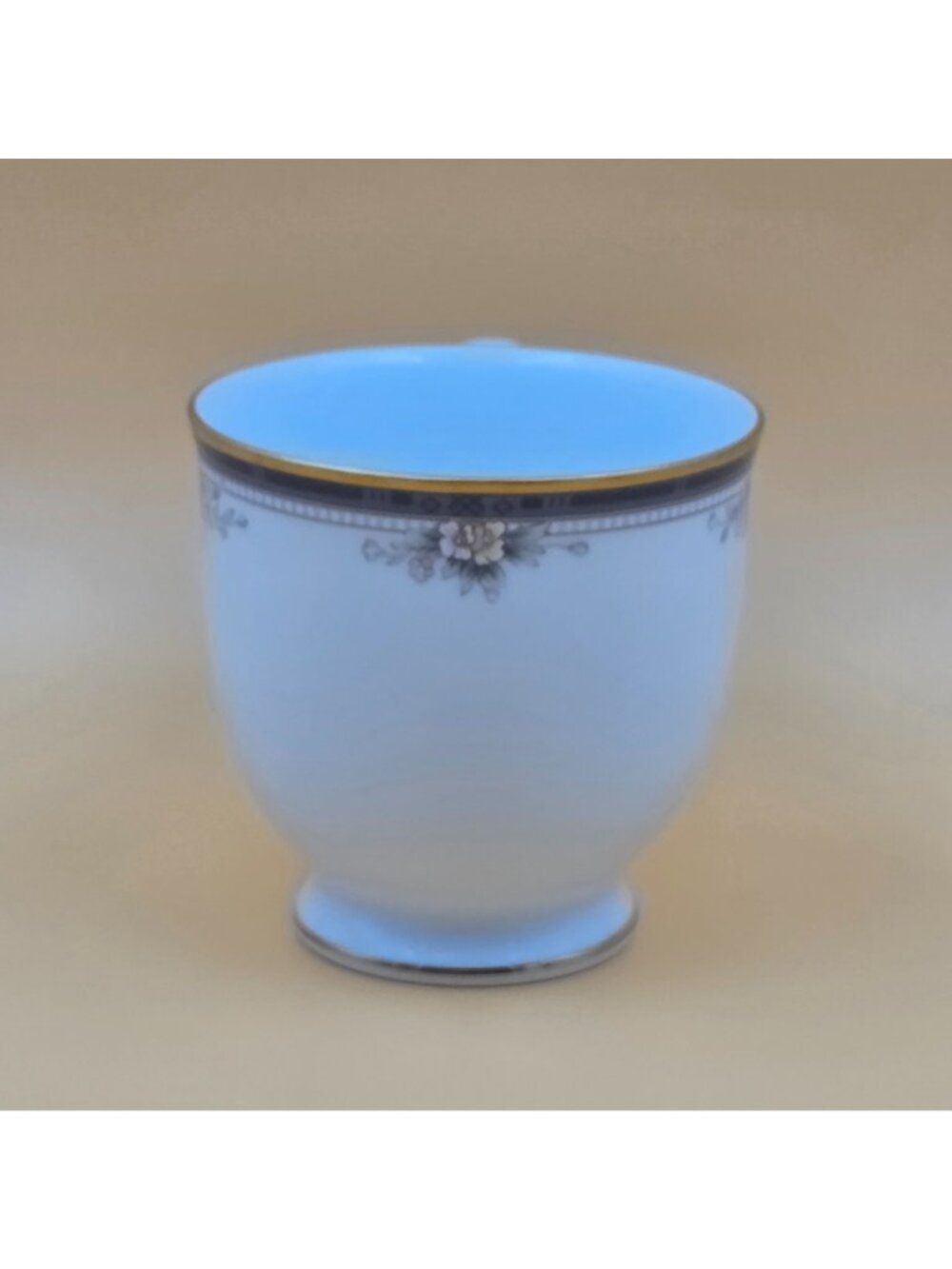 Noritake Ontario Set of 4 Footed Cup and Saucer Blue Gray Band White Pink Flower - Picture 10 of 16
